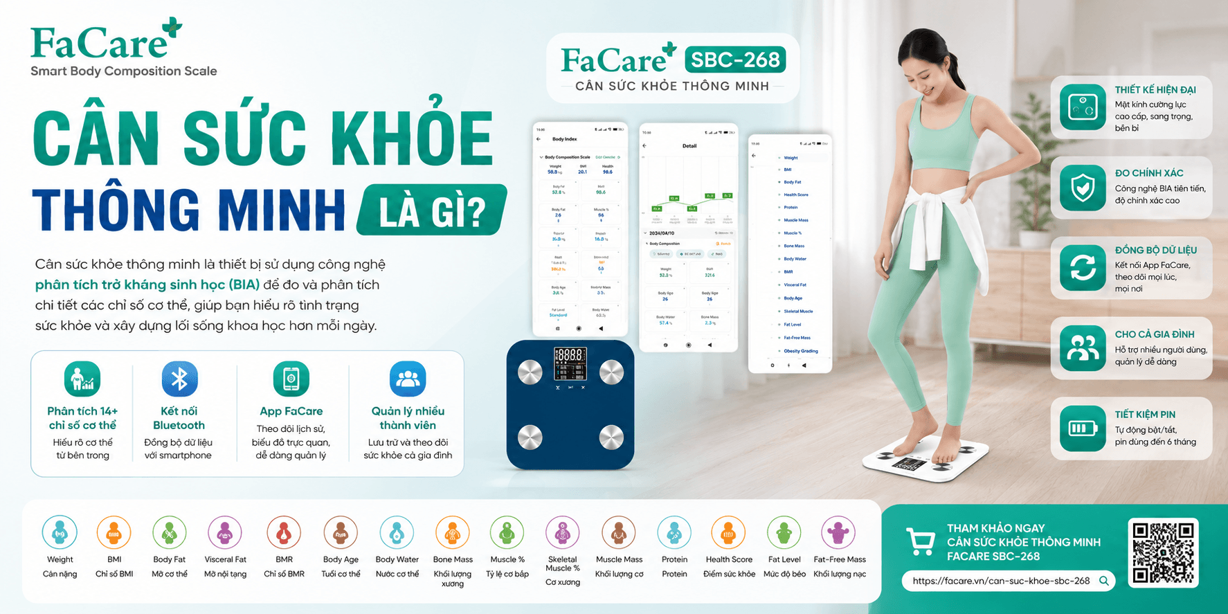 Cân sức khỏe thông minh FaCare SBC-268